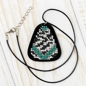 DIY Embroidered Pendant - Bead embroidery kit on artificial leather. Beading kit. Bead embroidery by Wonderland Crafts FLBB-082