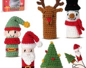 Christmas Amigurumi DIY Crochet Kit. Santa, Elf, Christmas Tree, Snowman and Reindeer. Handmade Finger Puppets by Wizardi F07N8-M238