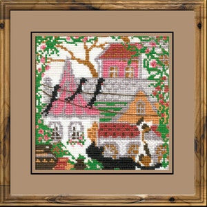 City & Cats. Spring - Counted Cross-Stitch Kit. Cats on the Roof Cross Stitch Pattern. Embroidery kit for Beginners by Riolis R612