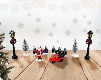 Christmas Village Set with Santa. Red Truck. Lamp Posts. Pine Trees - Festive Holiday Scene for Christmas Decor by Wizardi F07M4-36-WS004