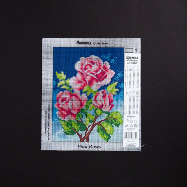 Pink Roses. Needlepoint Canvas for Half Stitch without Yarn. Printed Tapestry Canvas Autumn Flowers. Orchidea 2594F