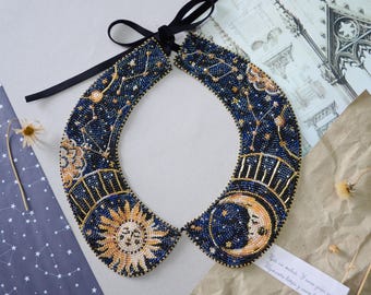 Beaded Embroidery Kit on Fabric. DIY Beadwork Collar Jewelry for Elegant Handmade Accessories by Abris Art ADC-001