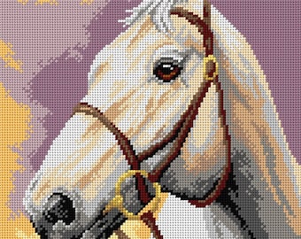 White Horse Needlepoint Canvas for Half Stitch without Yarn. Village Animal Printed Tapestry Canvas. Orchidea 3373J