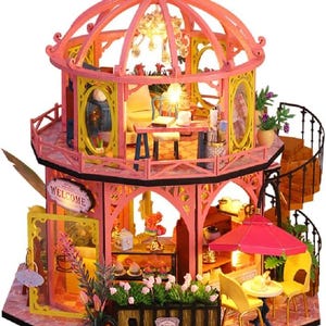 Miniature Roombox Kit. DIY Home Decor Dollhouse Kit with Furniture and LED Light. Doll House Craft Model F07M5-17-ES006-A Wizardi