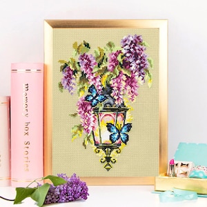 Counted Cross-Stitch Kit - Light of Love. Pattern on Aida 14 Count Canvas. Floral Embroidery Kit with Butterfly by Magic Needle 100-043