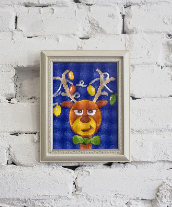 Christmas Deer Diamond Painting Set by Wizardi. WD304 Diamond Art