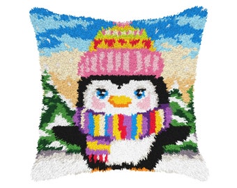 Little Penguin Latch Hook Cushion Kit. Printed Tapestry canvas by Orchidea 4157