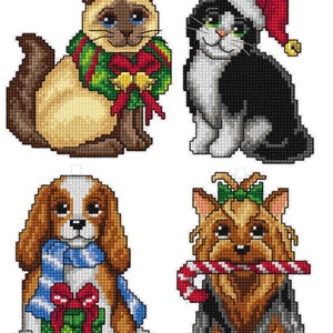 Christmas Tree DIY Cats and Dogs - counted cross-stitch on the plastic canvas with 4 patterns. Christmas Decoration Kittens Orchidea 7661