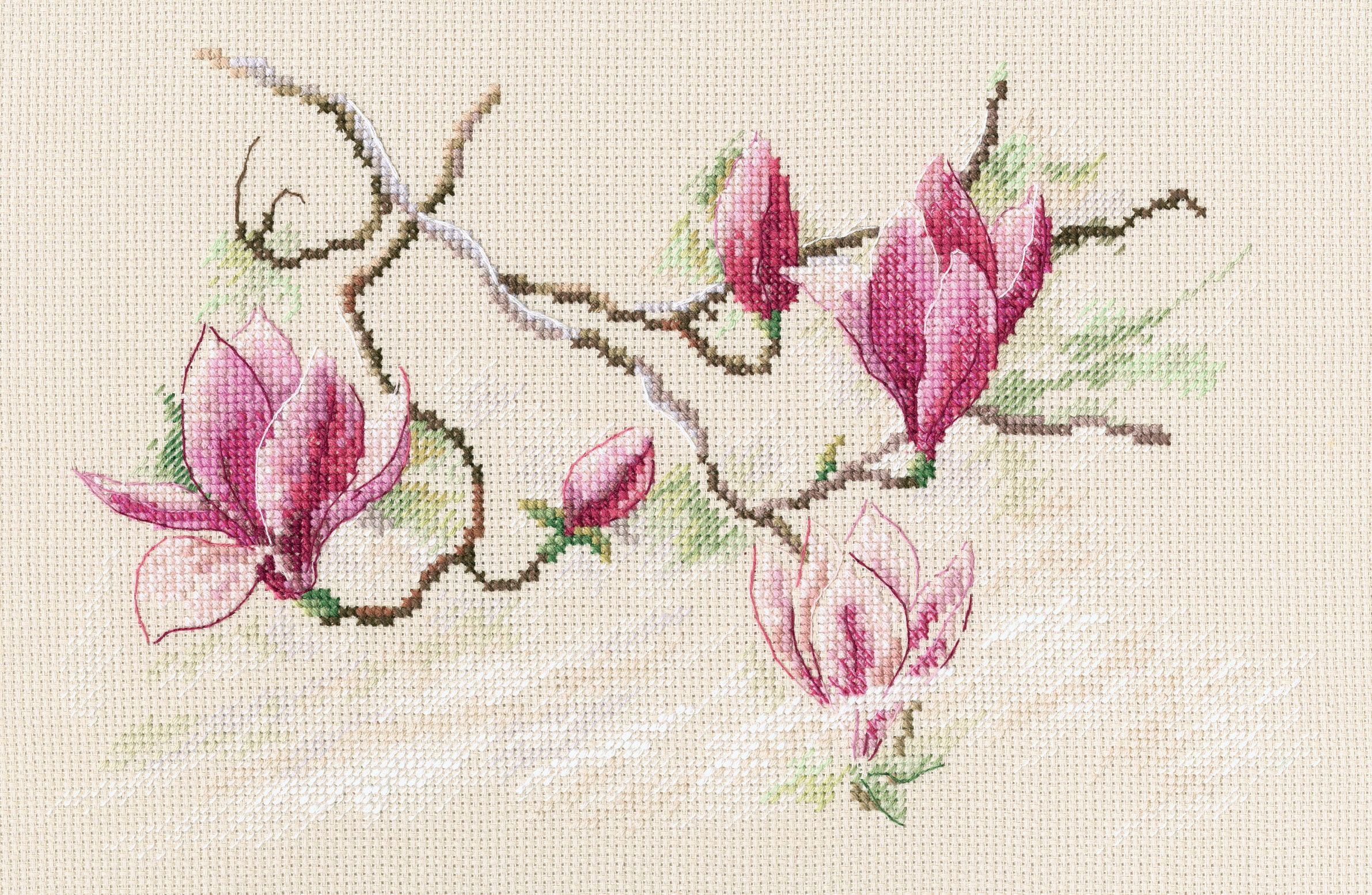 Magnolia Flowers Cross-stitch Kit on Aida 14 Count Canvas. Spring