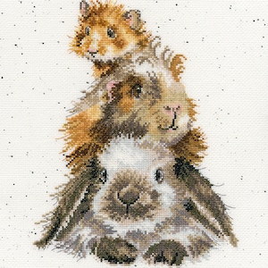 Bunny, Hamster, Guinea pig. counted cross-stitch kit on Aida 14 count canvas. Village Animal cross stitch kit. Rabbit Bothy Threads XHD65
