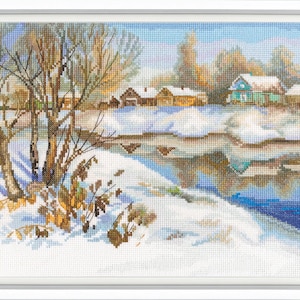 Sunny day - Cross-Stitch Kit on Aida 14 Count Canvas. DIY Home Decoration Painting. Winter in Village Cross Stitch kit by RTO M878
