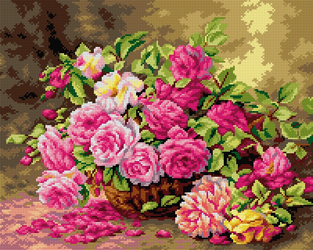 Red Roses. Needlepoint Canvas for Half Stitch Without Yarn. Albert