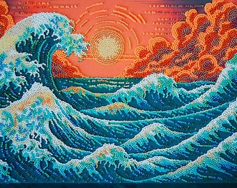 Bead Embroidery Kit - The Murmuring Sea. Ocean Waves with Sunset Beadwork Design by Abris Art AB-953