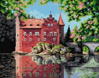 Castle on the Water . Needlepoint Canvas for Half Stitch without Yarn. Printed Tapestry Canvas - Lake in the Forest Orchidea 2298M
