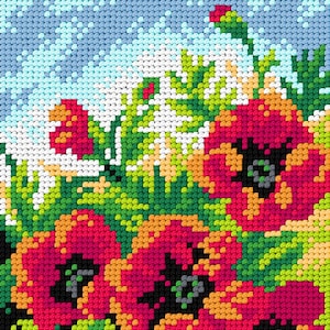 Needlepoint Canvas for Halfstitch Without Yarn Poppies. Floral Gobelin Embroidery Canvas for Handmade Gifts by Orchidea 3568E