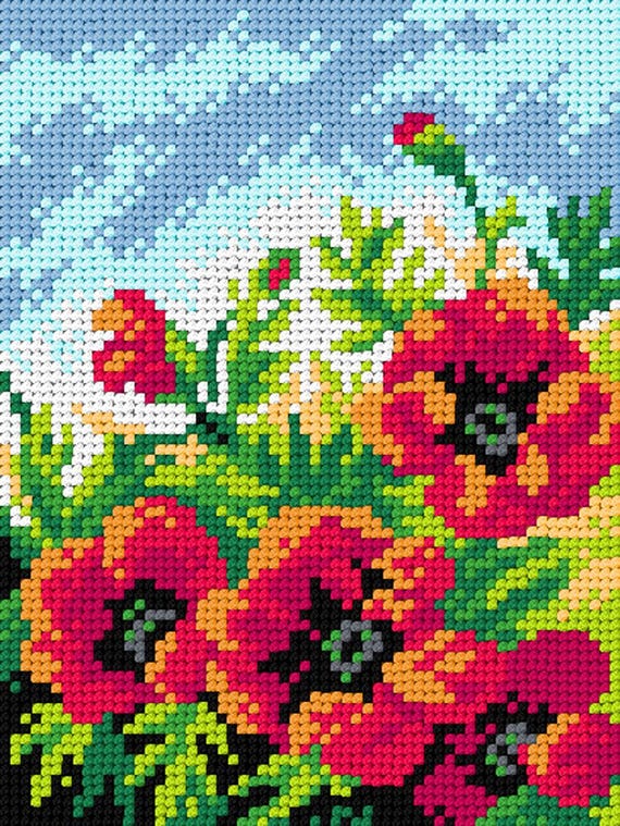 Needlepoint Canvas for Halfstitch Without Yarn Poppies. Floral Gobelin Embroidery Canvas for Handmade Gifts by Orchidea 3568E