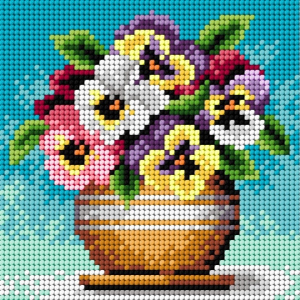 Bouquet of Pansies Needlepoint Canvas for Half Stitch without Yarn. Pansies in the Vase Printed Tapestry Canvas. Orchidea 2250D