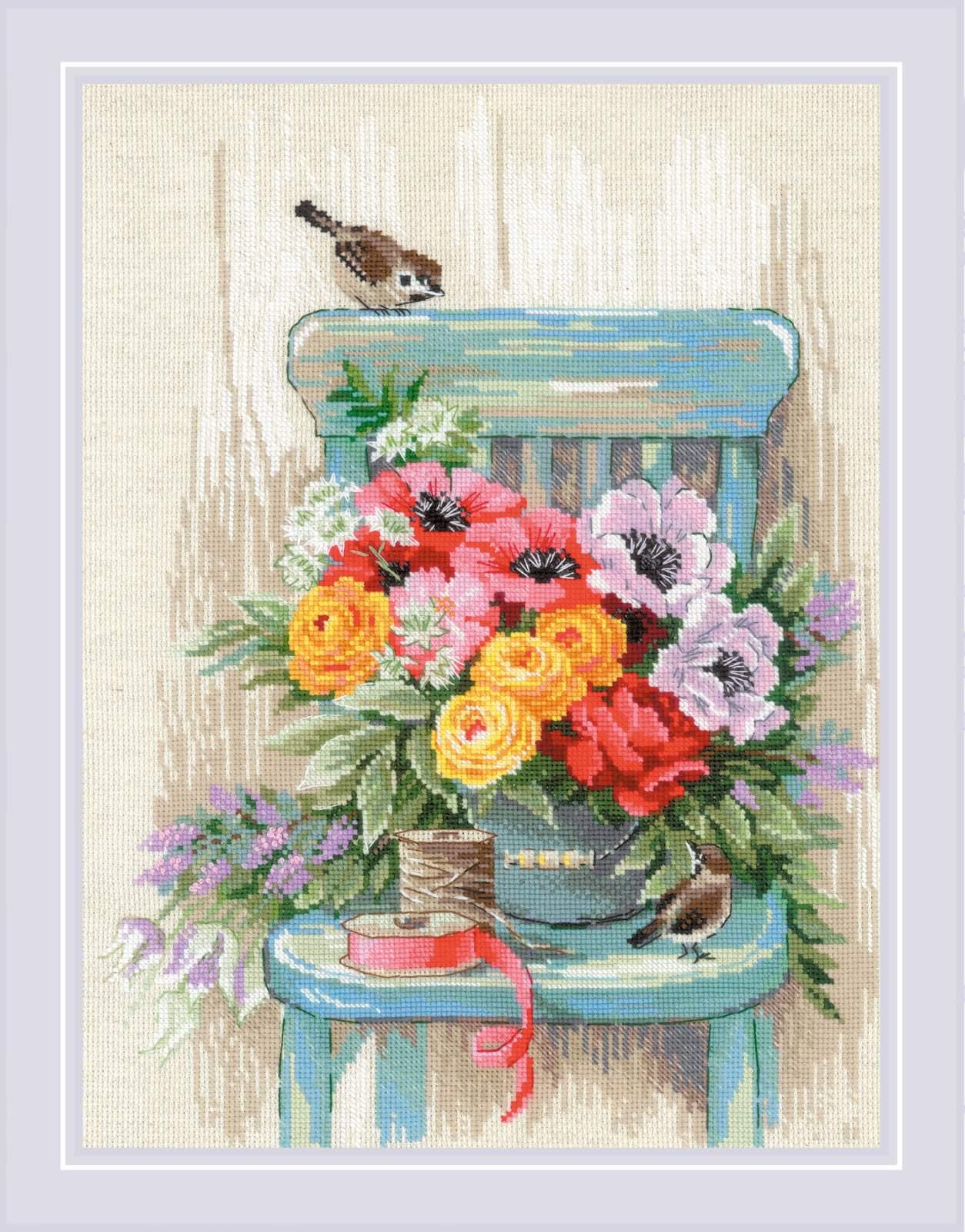 Riolis Kreuzstich-Set 'Lilien' – 40x50 Cm, Inkl. Stoff, Garne & Anleitung (mehrsprachig)