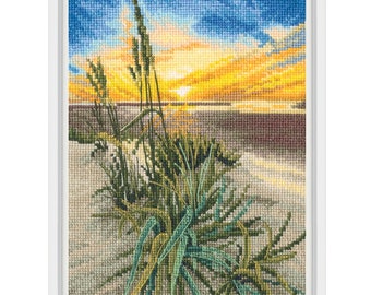Sunset on the Sea - Cross Stitch Kit on Aida 16 Сount canvas. Sunset Cross Stitch Pattern by RTO M1020