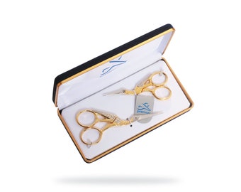 Scissors - Two Stork Scissors in Velvet box. Embroidery Scissors. Gold-like Scissors. Embroidery Tool Kit. Gift Set by Premax. 40805