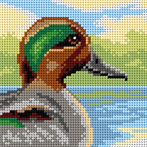 Gobelin canvas for halfstitch without yarn. Teal Duck. by Orchidea 3512D