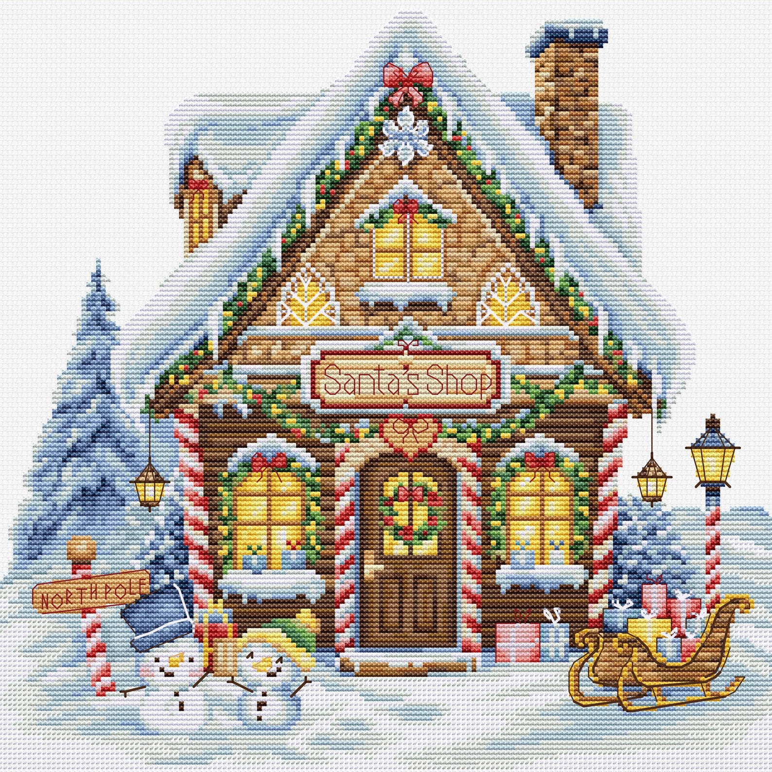 Counted Cross Stitch Kit - Santa’s Shop. Christmas Embroidery Pattern ...