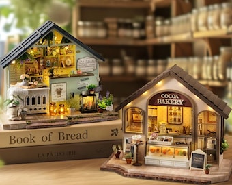 DIY Miniature Roombox Kit - Natural Store and Cocoa Baking. Handmade Dollhouse Kit by Wizardi F07M51-58-DA-006-A / F07M51-57-DA-005-A