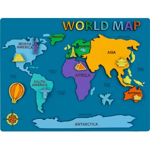 World Map - 3D Paint on Primed Fiberboard Set. MDF. 9.65*7.28 inches. Create Your DIY Decoration with Rosa. N0003527