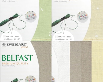 Zweigart Belfast 32 Count Fabric. Size 18.9*26.77 inches canvas. Evenweave Ideal for Cross Stitch. 100% Linnen. Different Colors