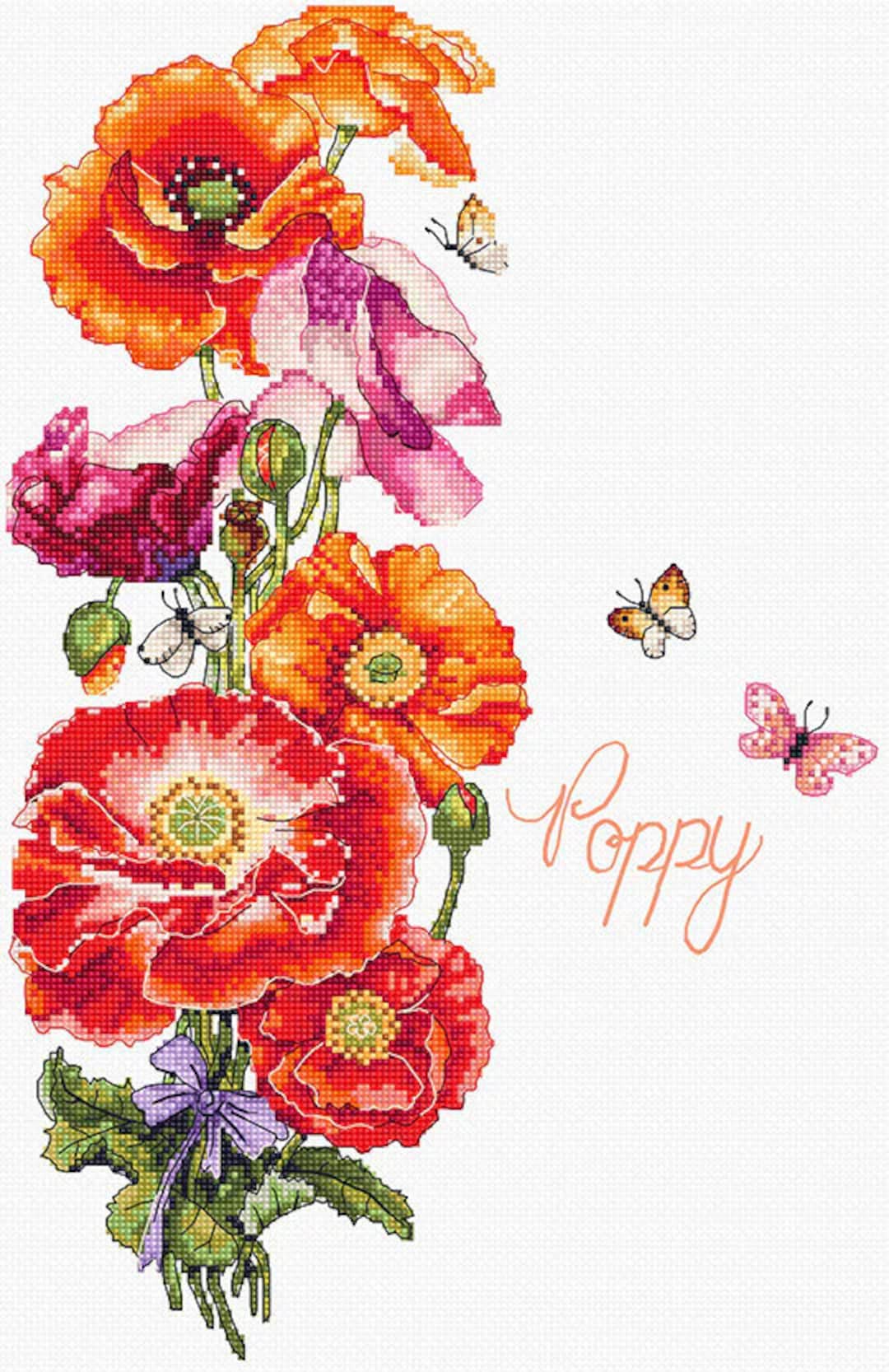 Poppy - Cross-stitch Kit on Aida 16 Count Canvas. Beautiful Red