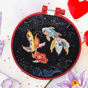 Golden Fish cross-stitch kit on Aida 14 count canvas. I fulfill Desires. Monochrome kit. Easy & Fast Cross Stitch kit by Abris Art AHM-059