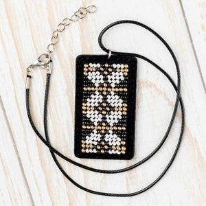 DIY Embroidered Pendant - Bead embroidery kit on artificial leather. Beading kit. Bead embroidery by Wonderland Crafts FLBB-078