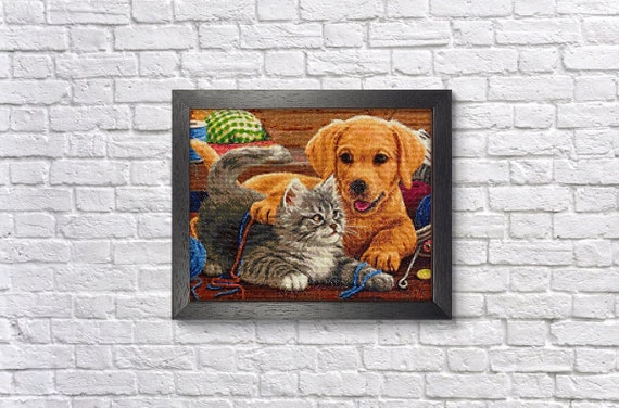 Cat & Dog Diamond Painting Set by Wizardi. Labrador Diamond Art