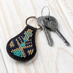 DIY Embroidered Pendant - Bead embroidery kit on artificial leather. Beading kit. Bead embroidery by Wonderland Crafts FLBB-089
