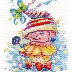 Kit Piggy Cross Stitch. Dessin animé Animal Cross Stitch Pattern sur toile Aida 14 count. Point de croix de Noël au four 1160