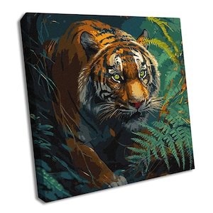 Jungle lord - Paint by Numbers kit 15.75 x 15.75 in. USA Shipping. Tiger in Jungle. Easy DIY Animal Acrylic Paints by Ideyka KHO6506