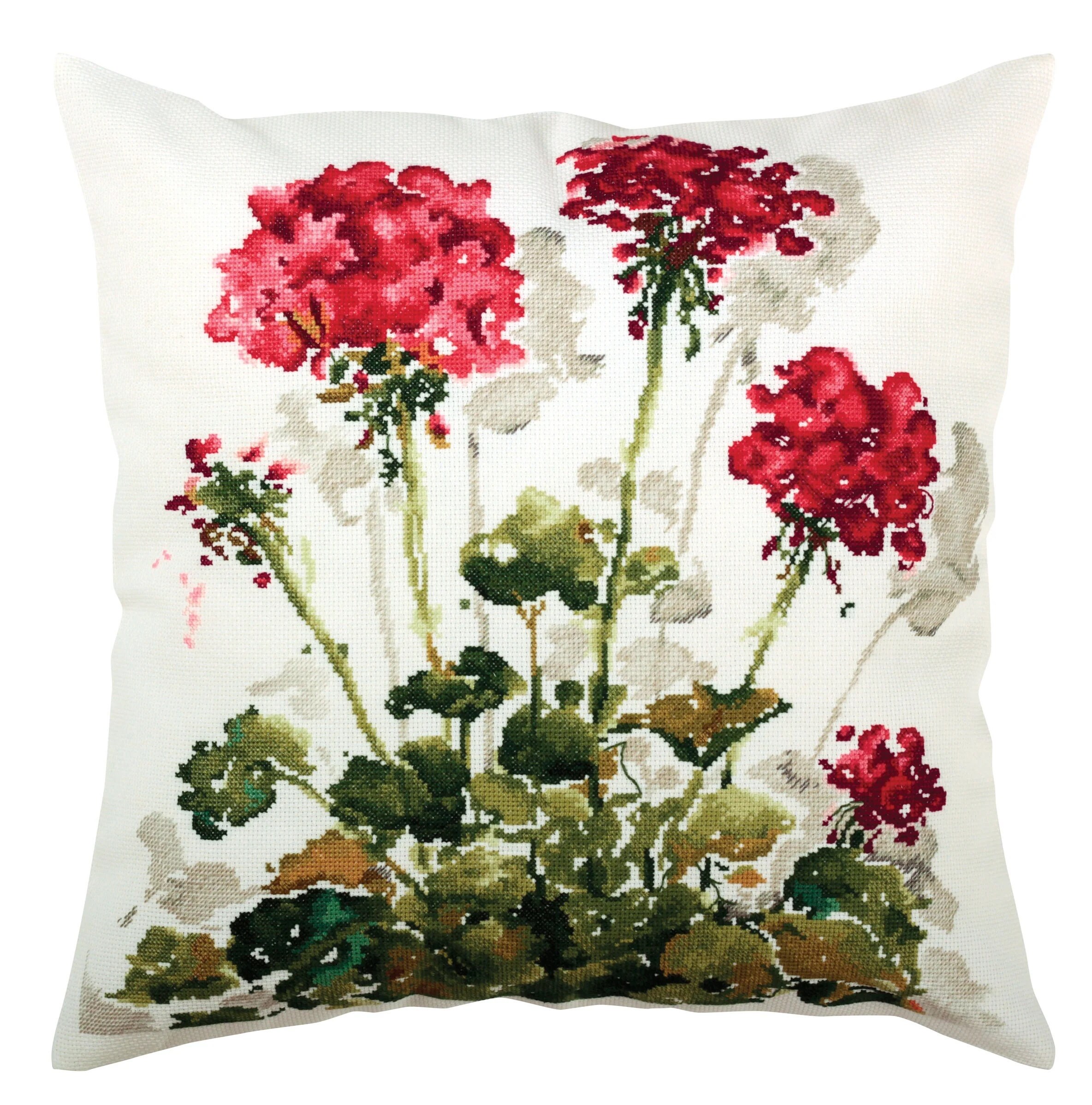 Pillow Counted Cross Stitch Kit. Red crane's-bill. Stitch kit by RTO CU011