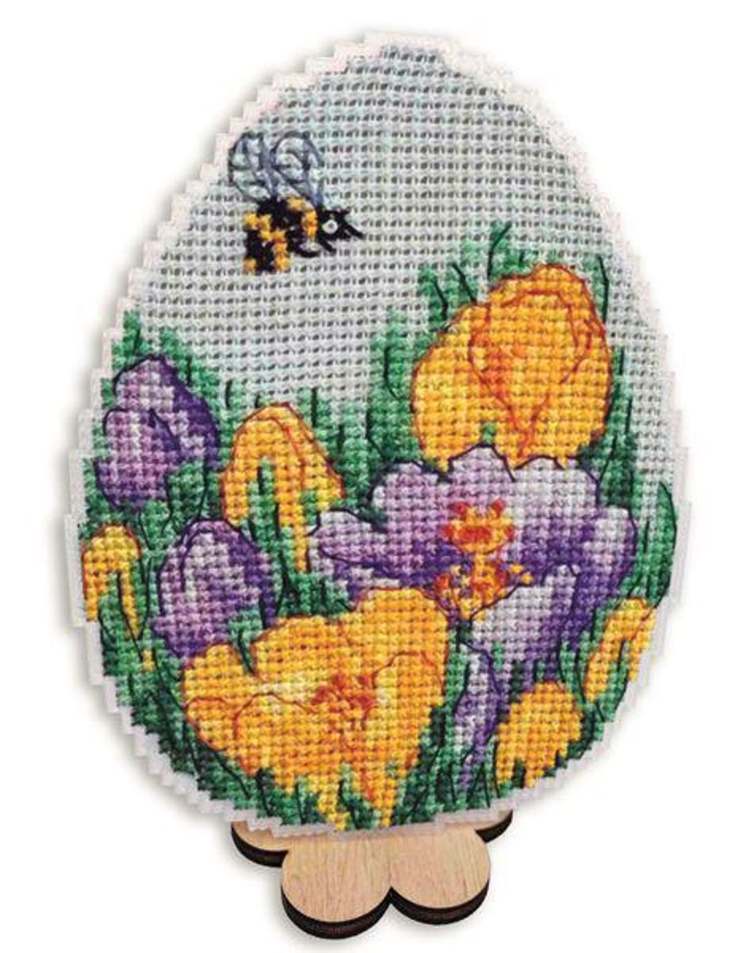 Easter Egg Counted Cross Stitch Kit - Spring Flowers and Bumblebee ...