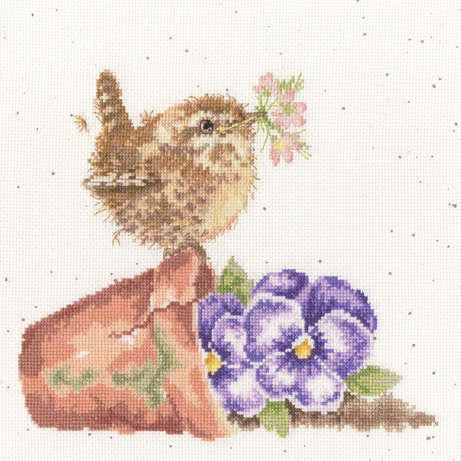 Pottering About - Counted Cross-stitch Kit on Aida 14 Count Canvas. Bird Cross Stitch Pattern. Embroidery by Bothy Threads XHD137
