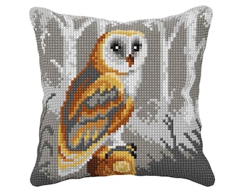 Cushion cross stitch kit. Forest Owl Printed Tapestry Half stitch kit. Pillow with Animal. Cross Stitch kit by Orchidea 99015