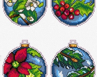 Crafting Spark Counted Cross-Stitch Kit on Plastic Canvas with Flowers. 4  Christmas Ornament Patterns 3.54x3.94 inches each 116CS. Great for Craft 