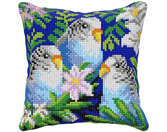 Parrots Cushion Cross Stitch Kit. DIY Cushion Cover with Birds by Orchidea 99094