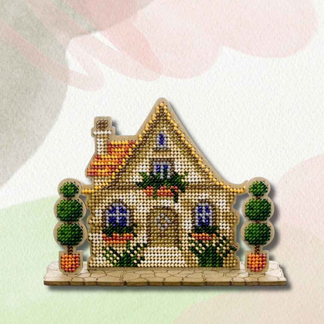 Wooden Bead Embroidery Kit – House With Topiary. DIY Beading Project ...