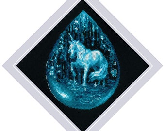 Unicorn Tear - Counted Cross-Stitch Kit. Unicorn Cross Stitch. Animal Embroidery Pattern. Needlecraft kit by Riolis R2161