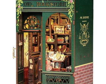 Miniature Roombox Kit - Owl Bookstore, Cat's Study and Darkness Herbarium and more. DIY Dollhouse Kit with LED Light. F07M5-68-SD02 Wizardi