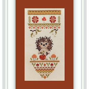 Autumn Hedgehog Sampler. Minimalist Cross Stitch Pattern on Aida 27ct canvas. Cross Stitch by Neocraft. PM-06