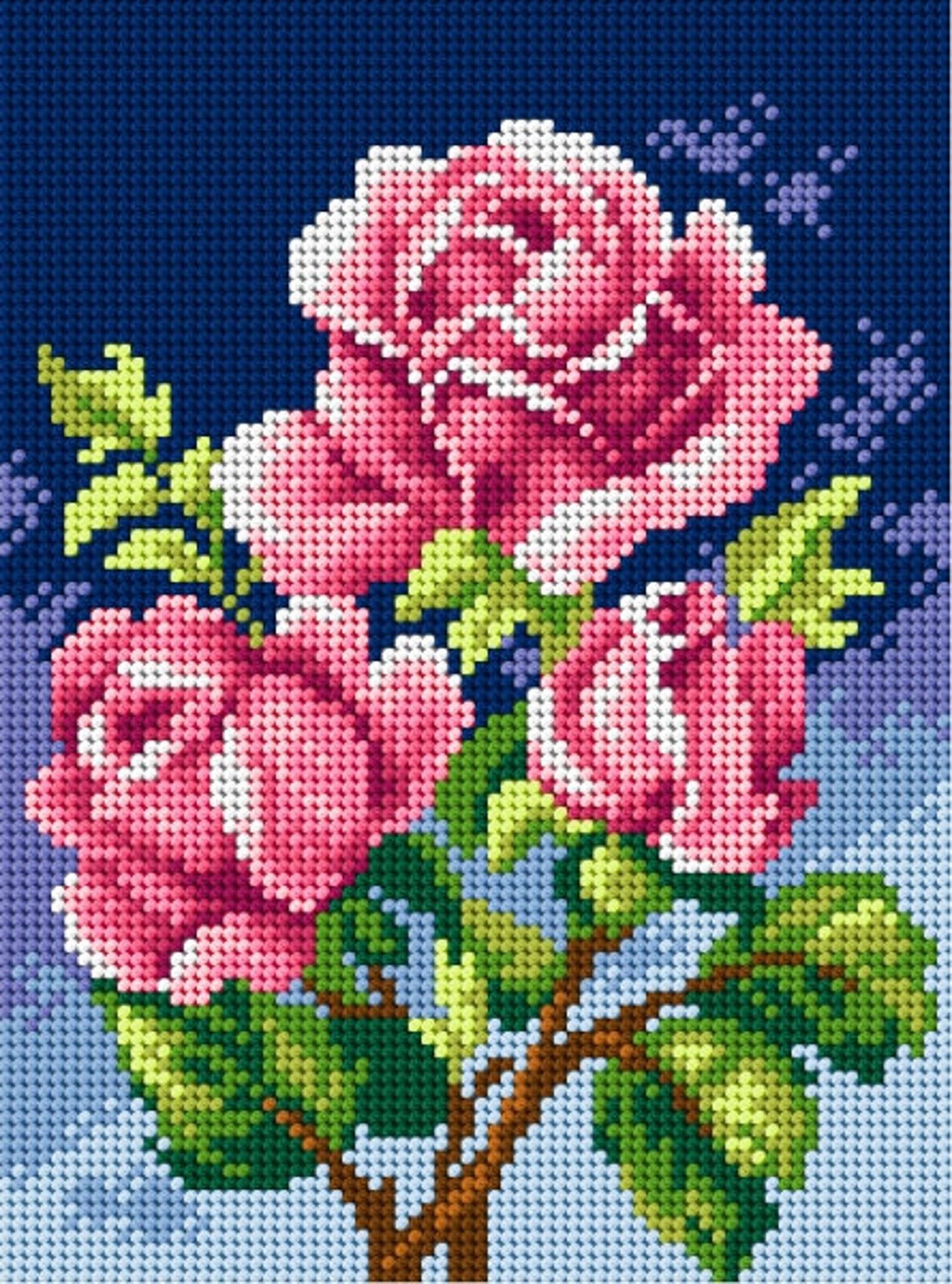 Pink Roses. Needlepoint Canvas for Half Stitch Without Yarn. Printed