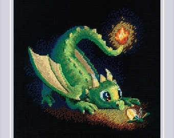Naughty Sparkles - Counted Cross-Stitch Kit. Dragon Cross Stitch. Cute Dragon Embroidery Pattern. Needlecraft kit by Riolis R2160