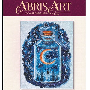 Couple in Love cross-stitch kit on count canvas. Forest Landscape with Night Moon. Sky with Stars Cross Stitch kit by Abris Art AH-095