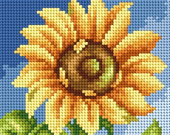 Sunflower Needlepoint Canvas for Half Stitch without Yarn. Yellow Flower Printed Tapestry Canvas. Orchidea 2444D